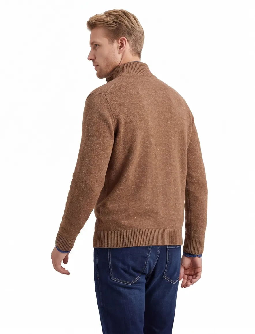 A Fish Named Fred halfzip trui bruin slim fit katoen