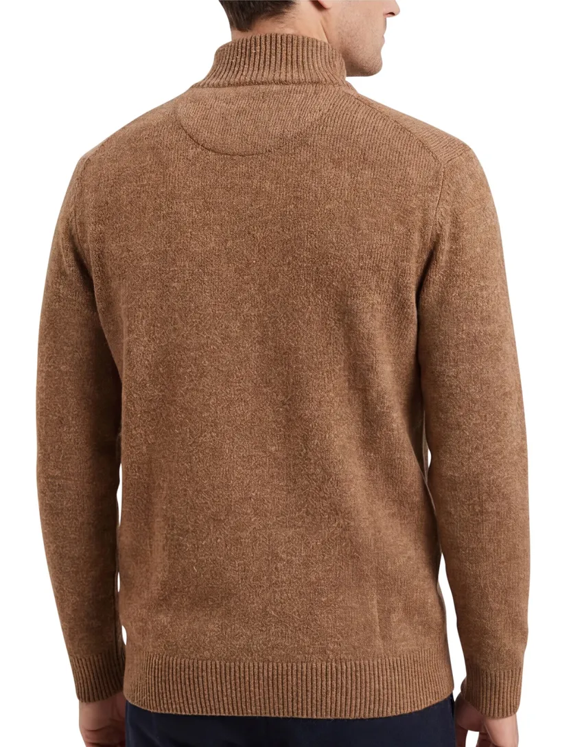 A Fish Named Fred halfzip trui effen bruin slim fit