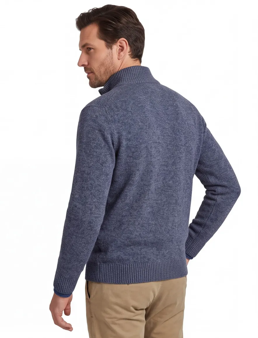 A Fish Named Fred halfzip trui blauw effen slim fit katoen