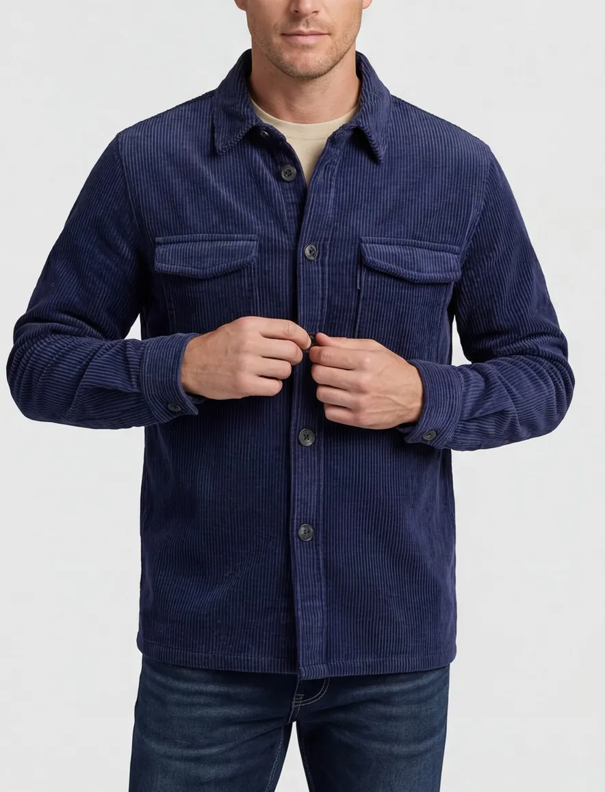 A Fish Named Fred overshirt donkerblauw rib