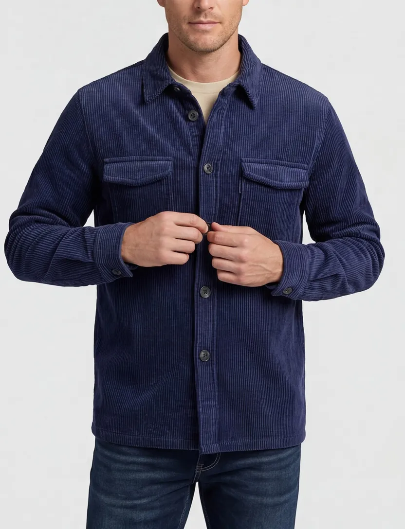 katoenen A Fish Named Fred overshirt donkerblauw rib