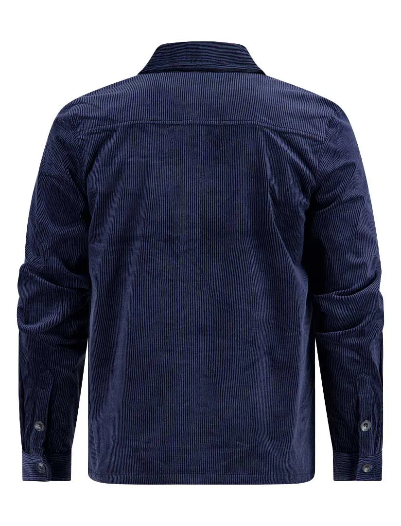 katoenen A Fish Named Fred overshirt donkerblauw rib