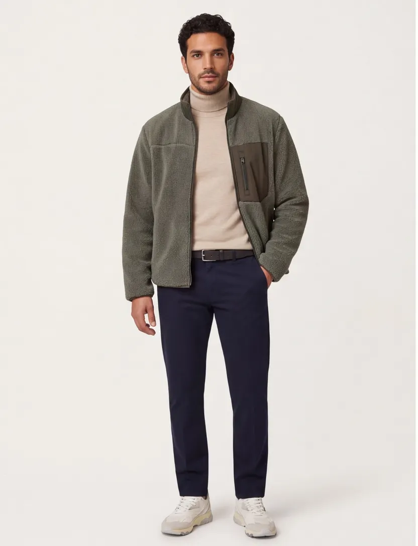 A Fish Named Fred fleece teddyjas groen effen slim fit