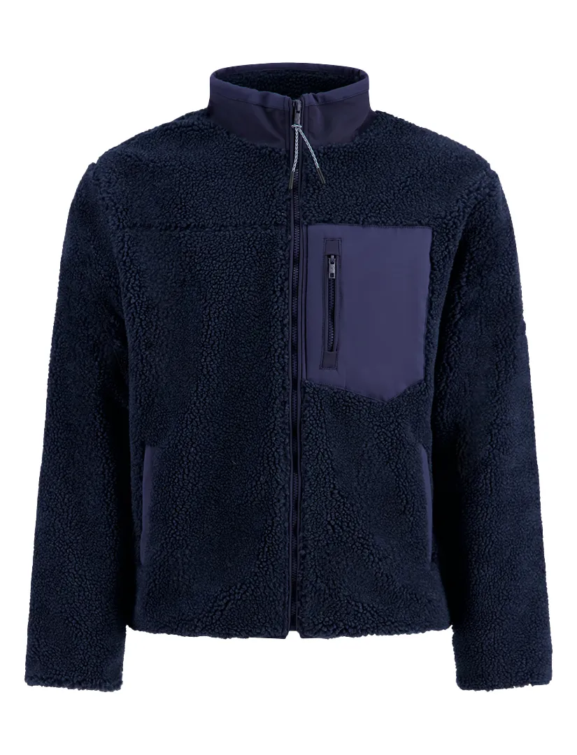 A Fish Named Fred fleece jas donkerblauw effen slim fit