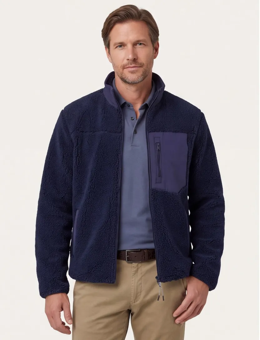 A Fish Named Fred fleece jas donkerblauw effen