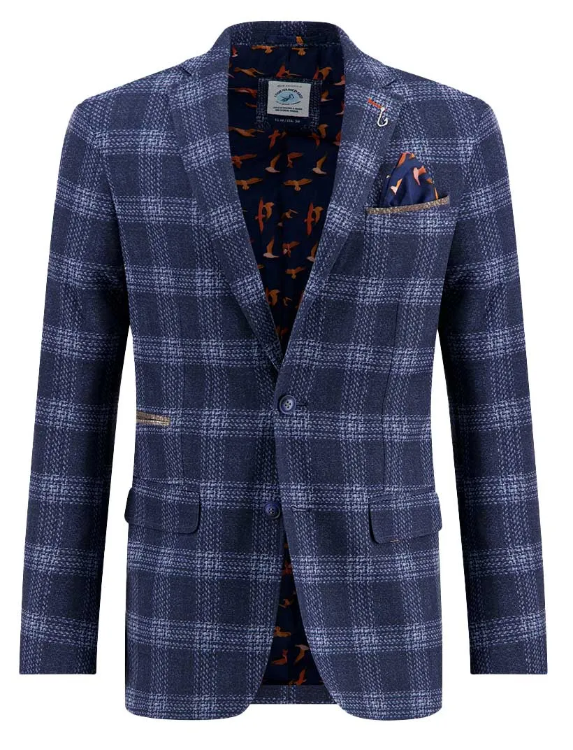 A Fish Named Fred colbert blauw geruit slim fit katoen