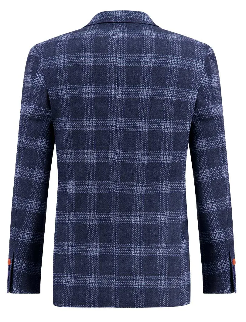 A Fish Named Fred colbert blauw geruit slim fit katoen
