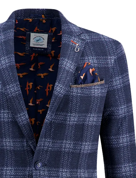 A Fish Named Fred colbert blauw geruit slim fit katoen