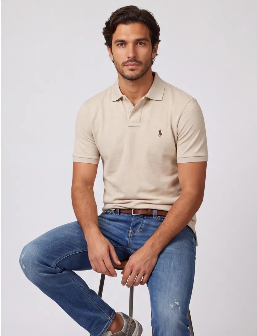 Polo Ralph Lauren classic fit polo katoen beige gemêleerd