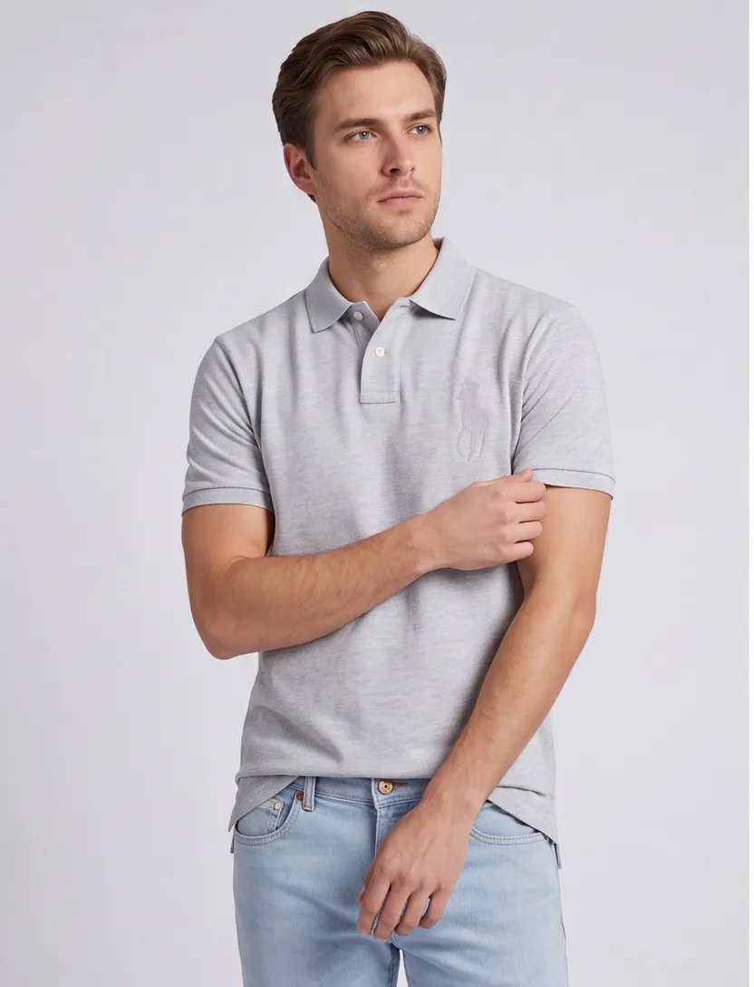 Polo Ralph Lauren custom slim fit polo logo grijs 2-knoops