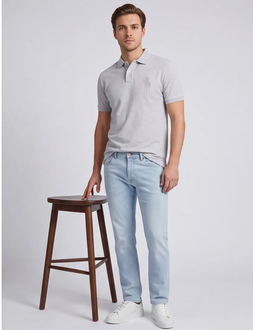 Polo Ralph Lauren custom slim fit polo logo grijs 2-knoops
