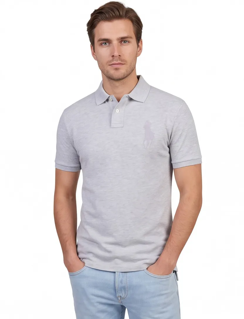 Polo Ralph Lauren custom slim fit polo logo grijs 2-knoops