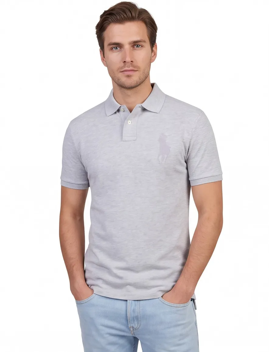 Polo Ralph Lauren custom slim fit polo logo grijs gemêleerd