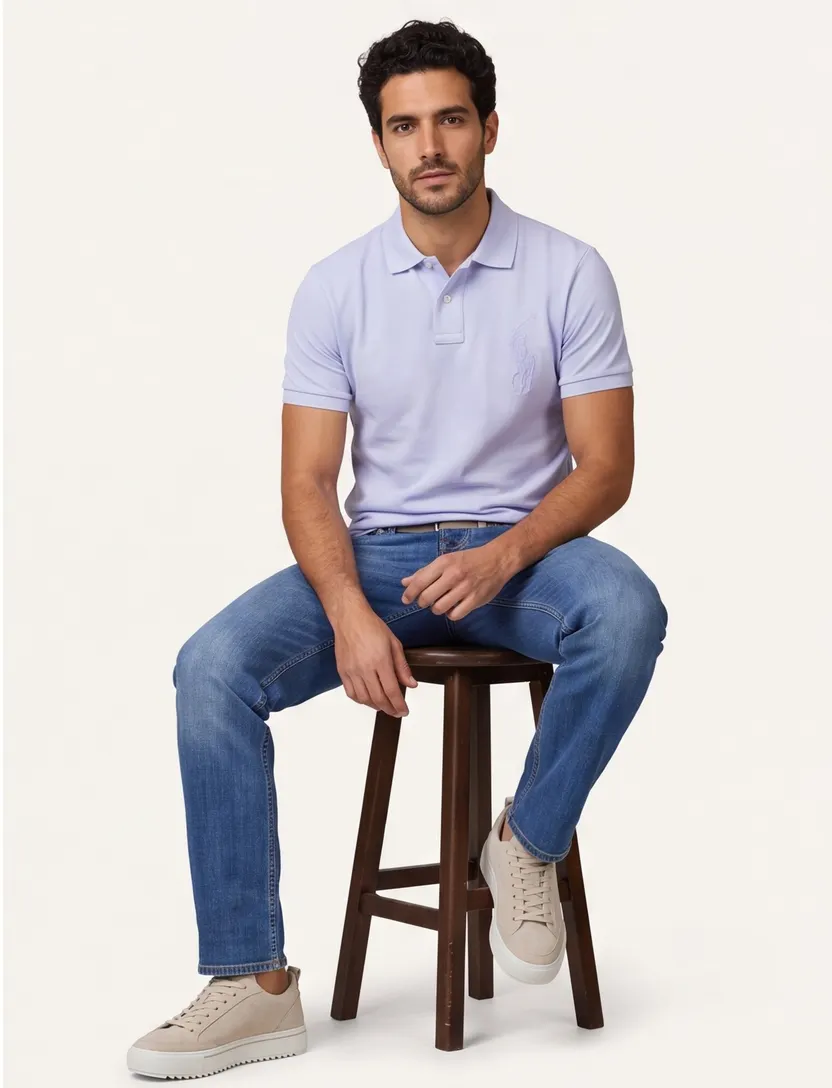 Polo Ralph Lauren custom slim fit polo lichtblauw katoen