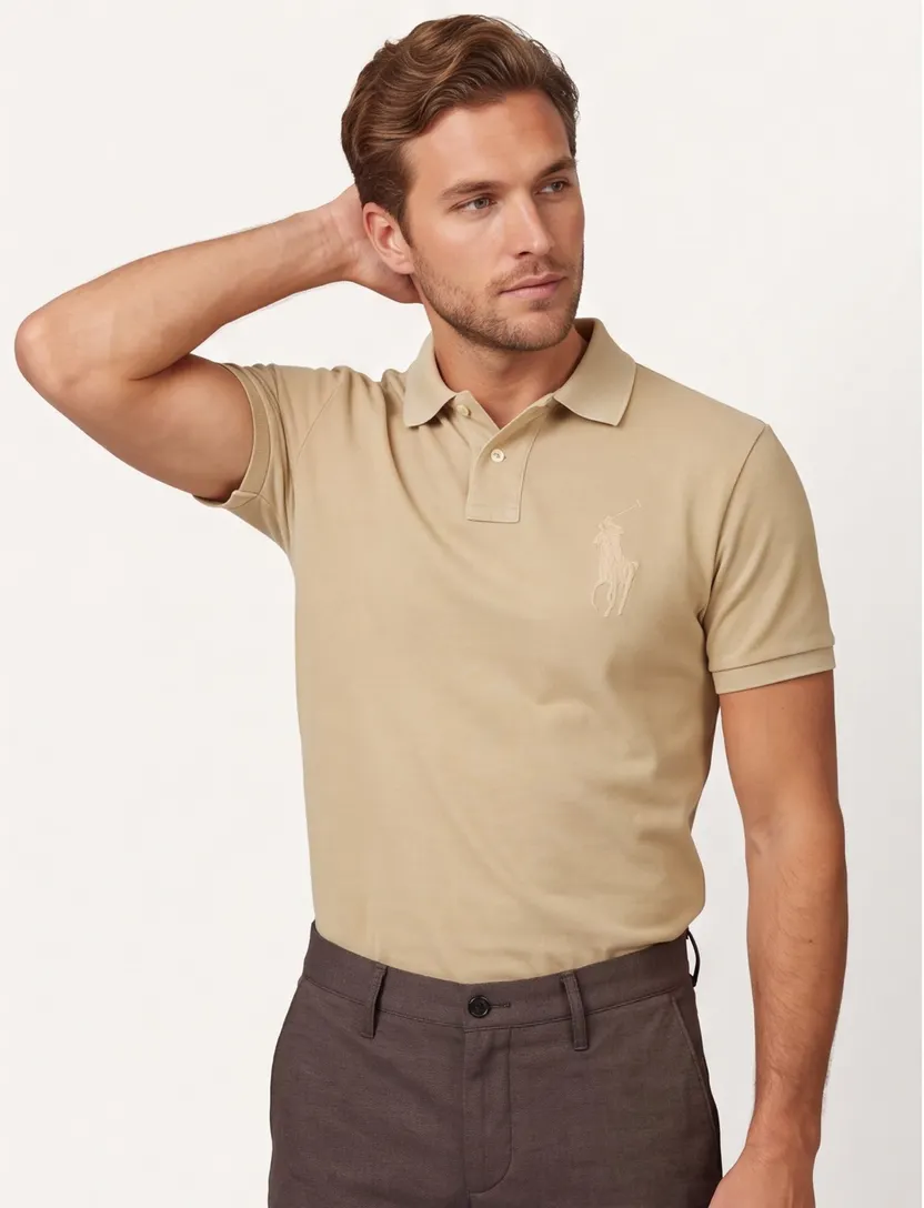 Polo Ralph Lauren custom slim fit polo khaki logo pique