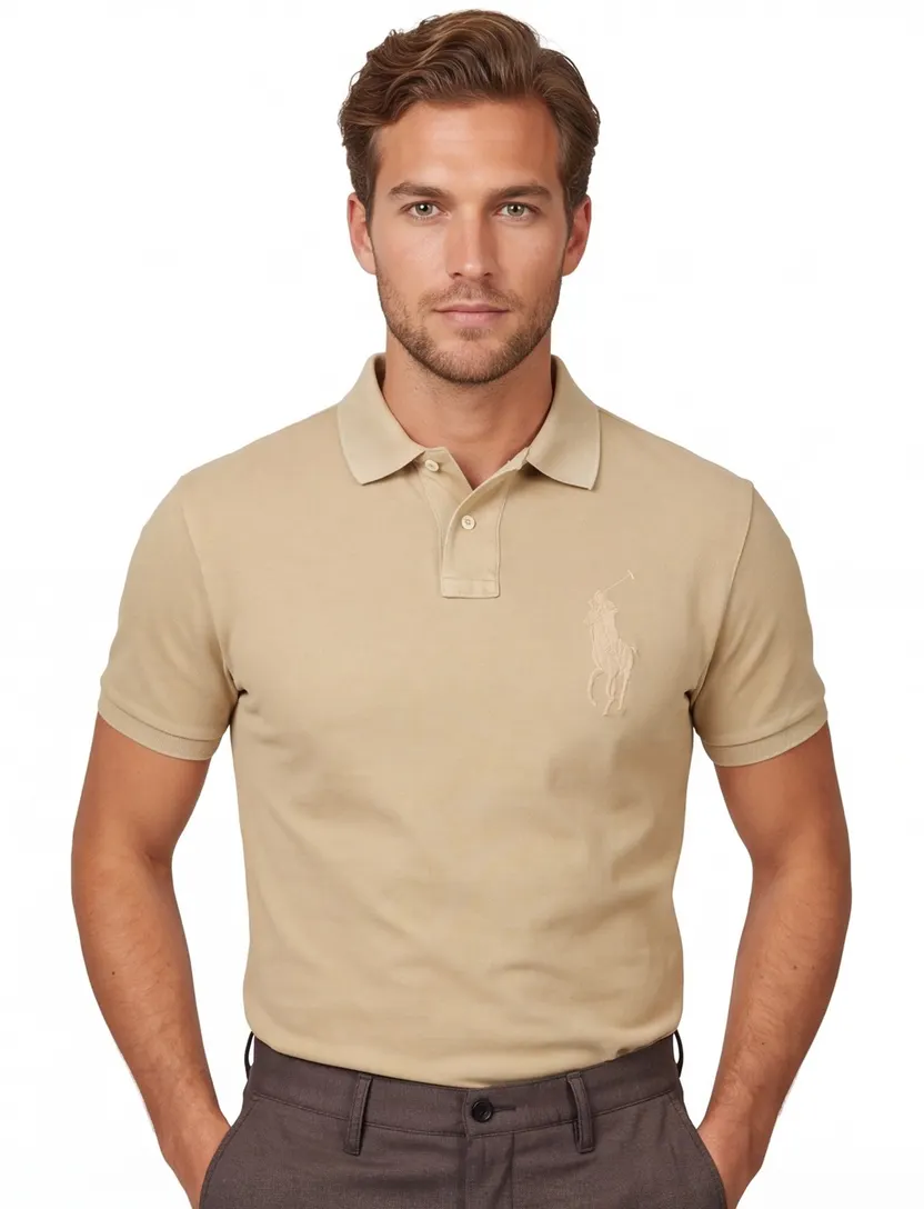 Polo Ralph Lauren custom slim fit polo khaki logo pique