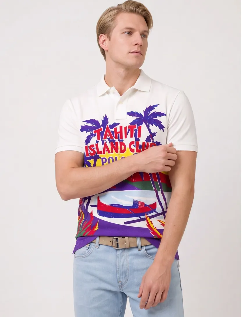 Polo Ralph Lauren custom slim fit polo wit print 2-knoops