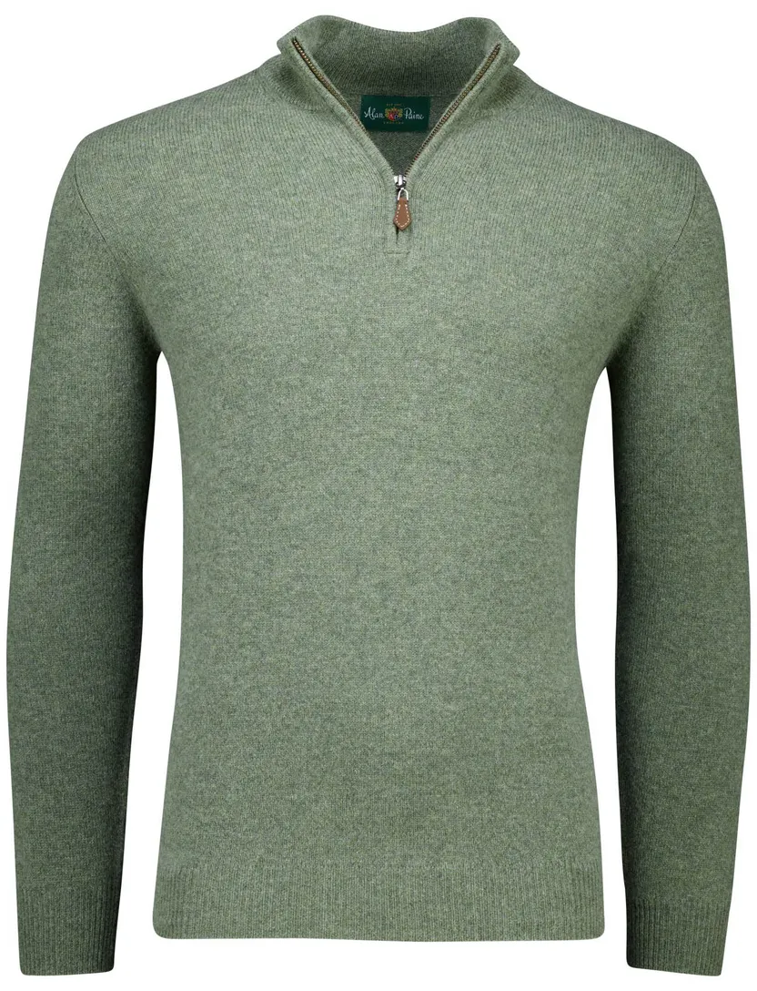 Lamswollen trui half zip Alan Paine groen gemeleerd