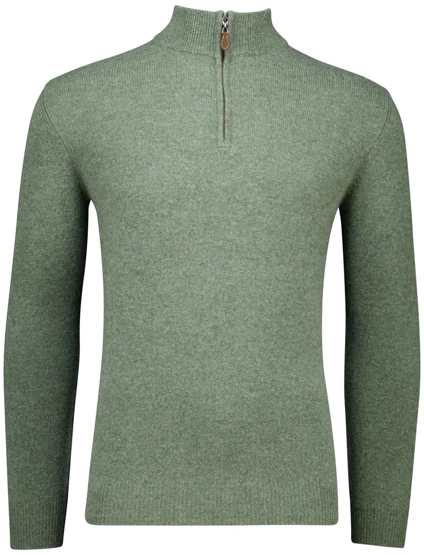 Lamswollen trui half zip Alan Paine groen gemeleerd