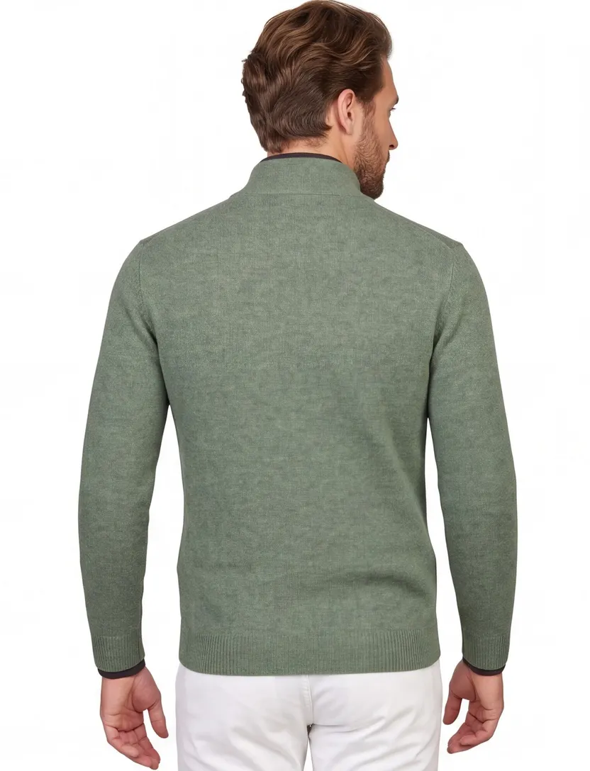 Lamswollen trui half zip Alan Paine groen gemeleerd