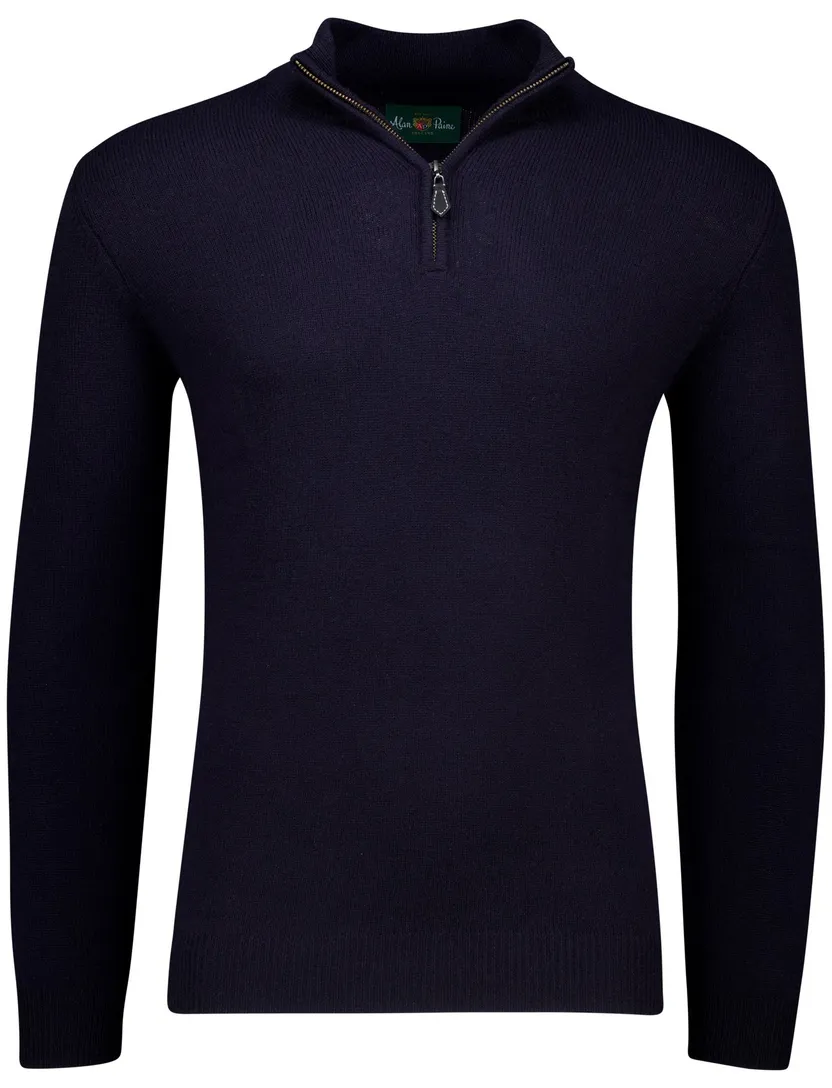 Alan Paine half zip trui donkerblauw lamswol effen