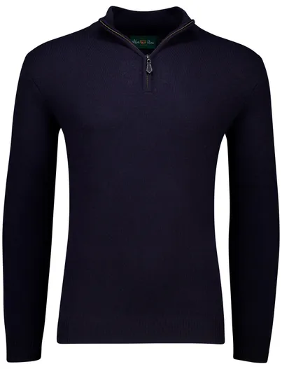 Alan Paine Alan Paine trui half zip effen donkerblauw lamswol