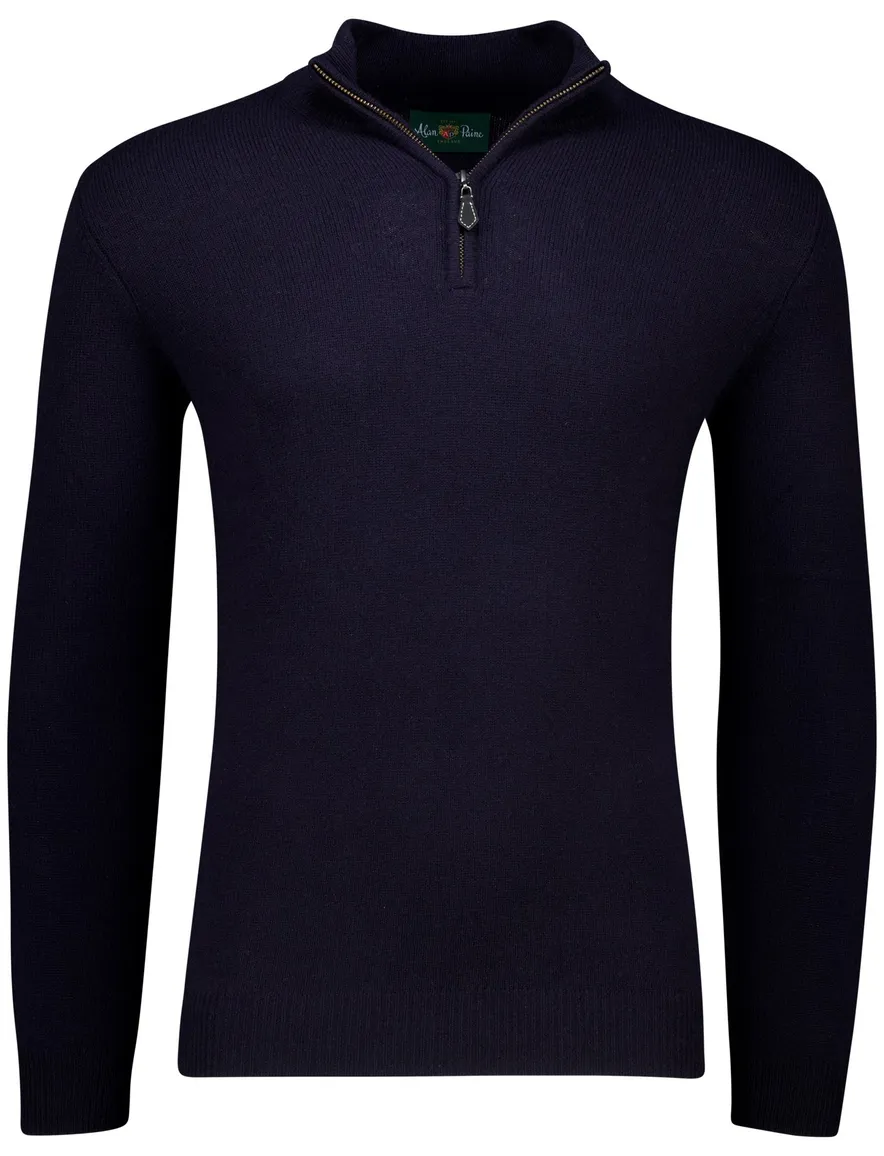 Alan Paine trui half zip effen donkerblauw lamswol