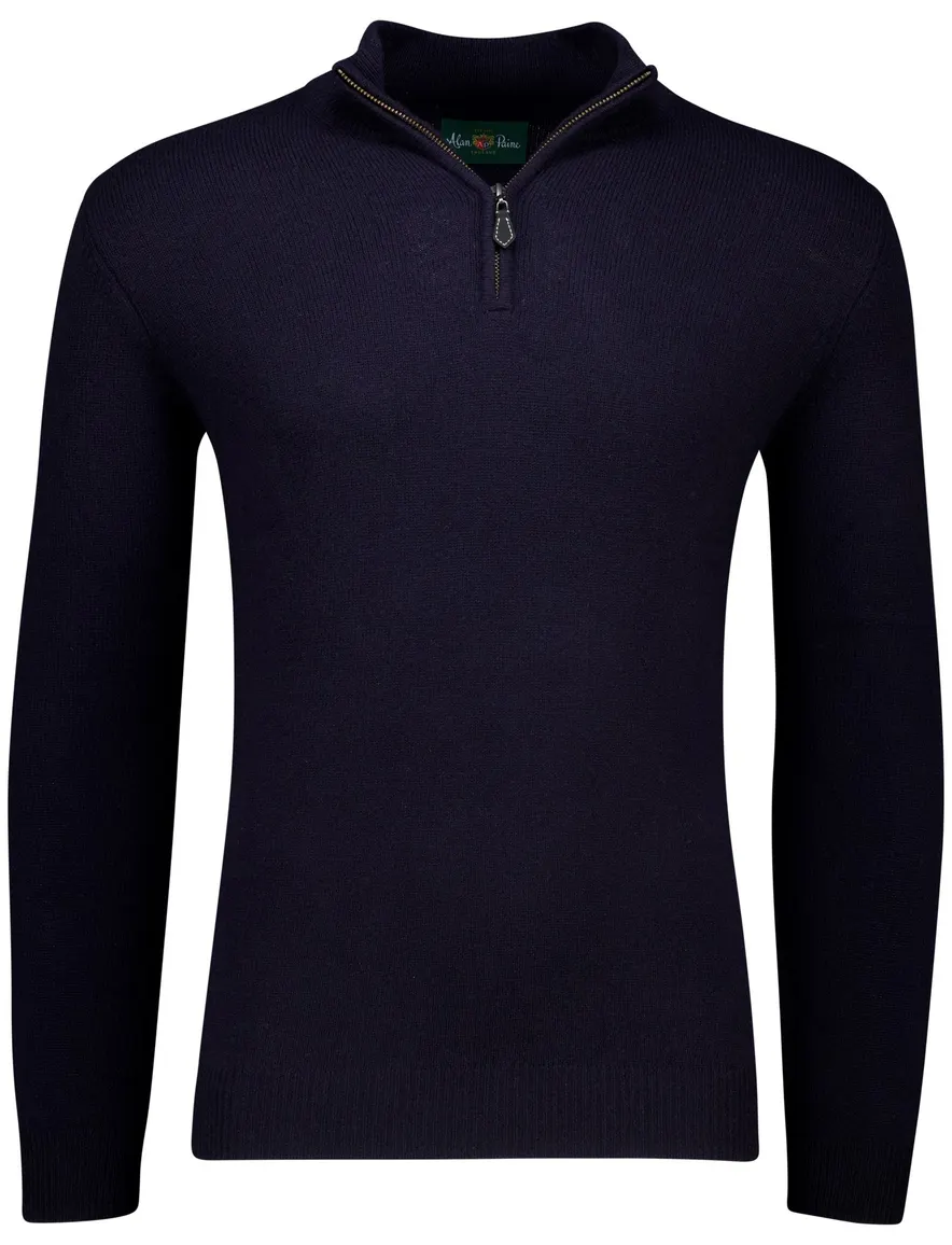 Alan Paine trui half zip effen donkerblauw lamswol