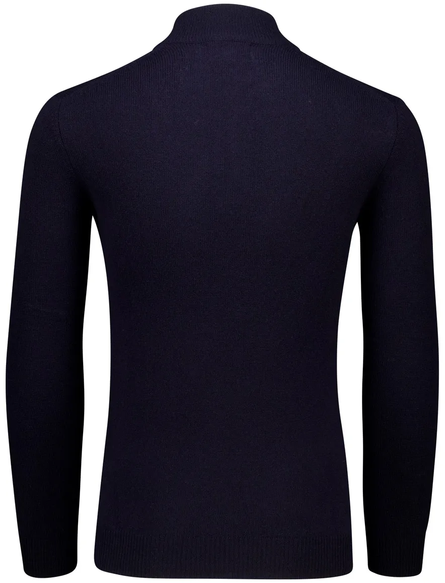 Alan Paine trui half zip effen donkerblauw lamswol