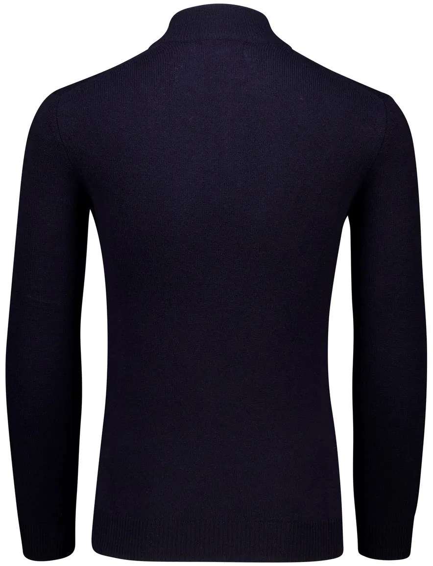 Alan Paine trui half zip effen donkerblauw lamswol