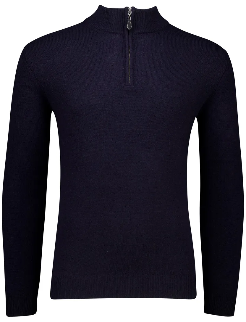 Alan Paine half zip trui donkerblauw lamswol effen