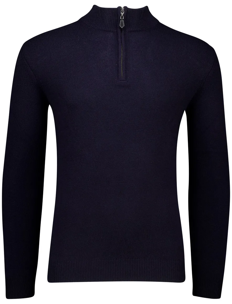 Alan Paine trui half zip effen donkerblauw lamswol