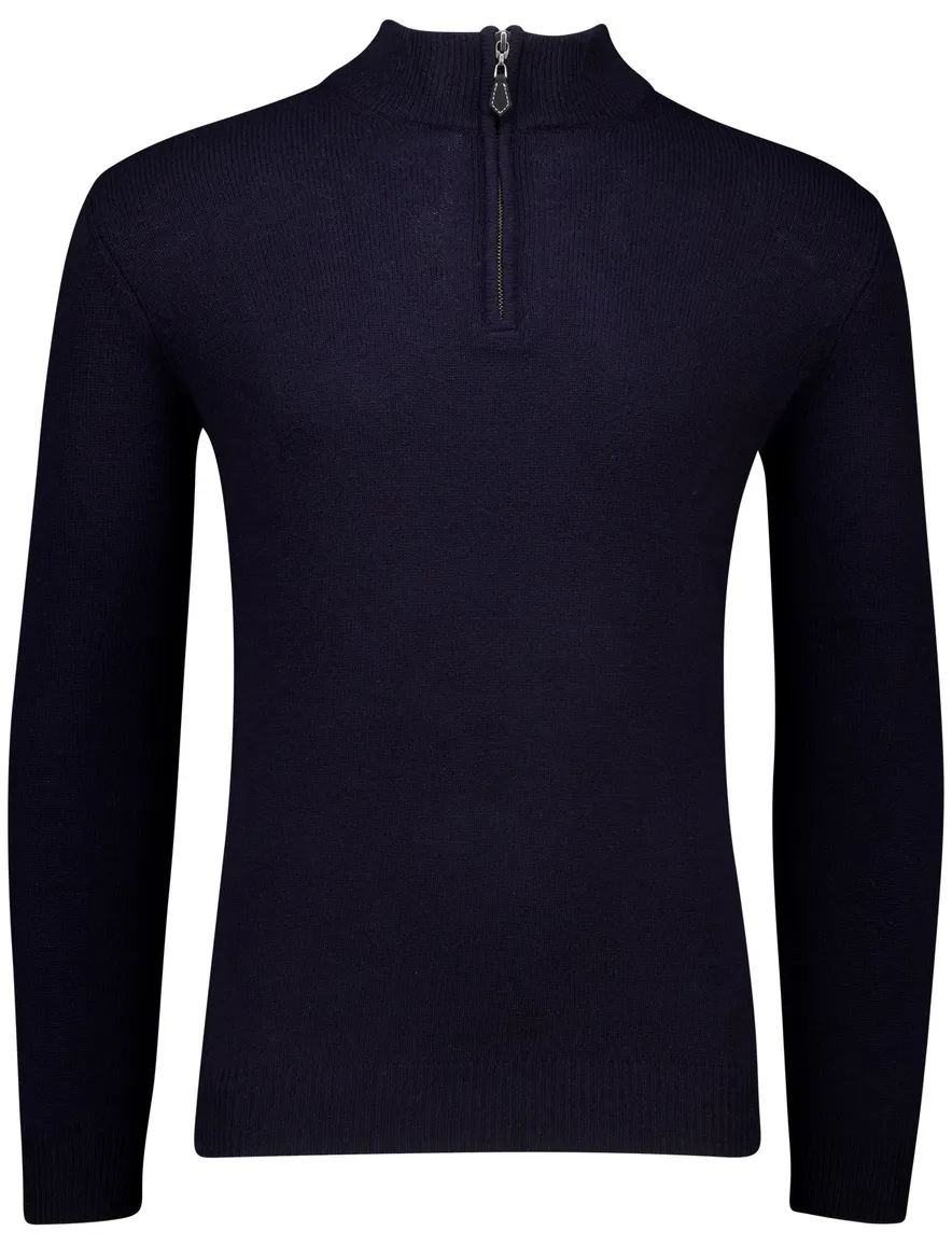 Alan Paine trui half zip effen donkerblauw lamswol
