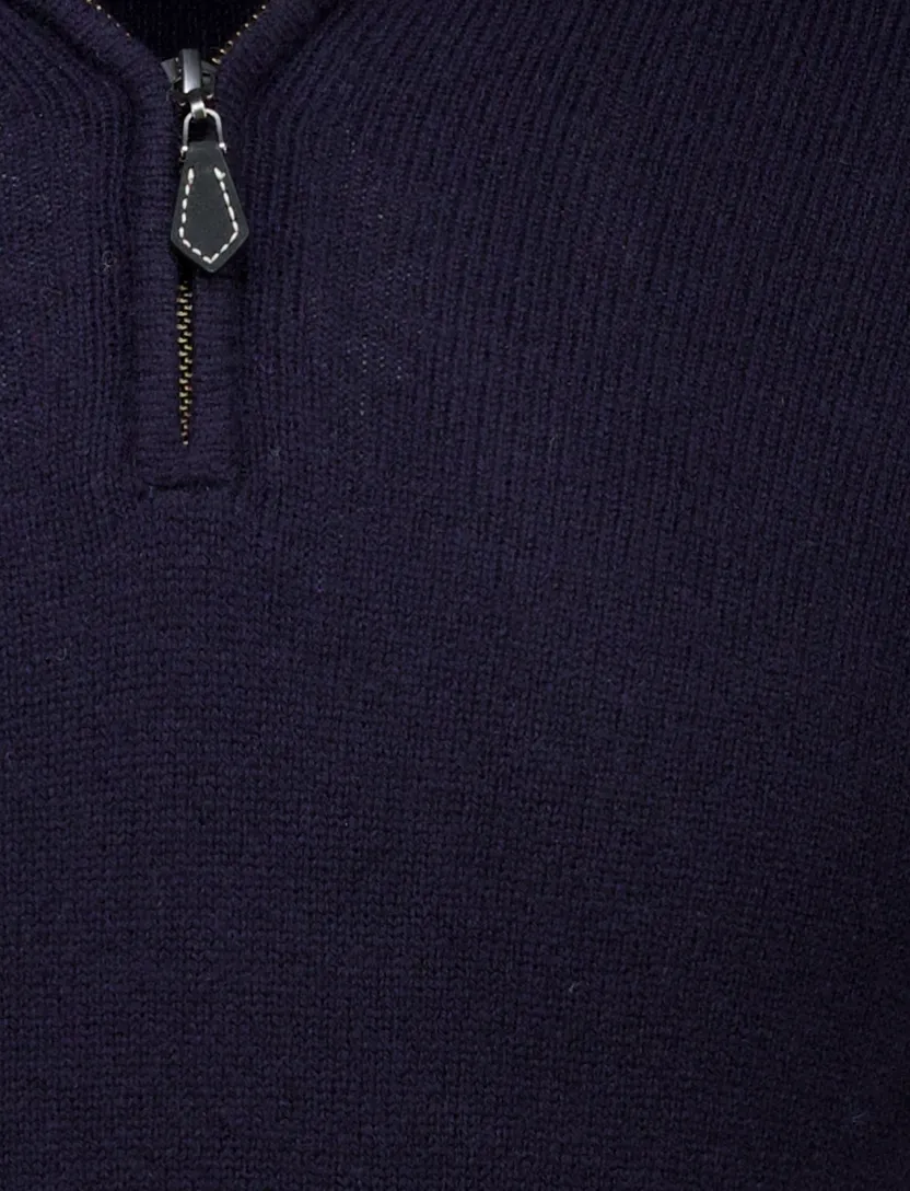 Alan Paine half zip trui donkerblauw lamswol effen