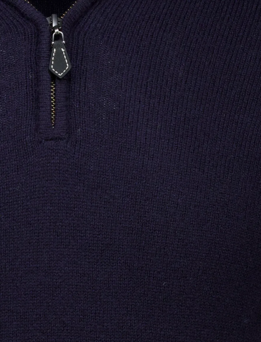 Alan Paine trui half zip effen donkerblauw lamswol