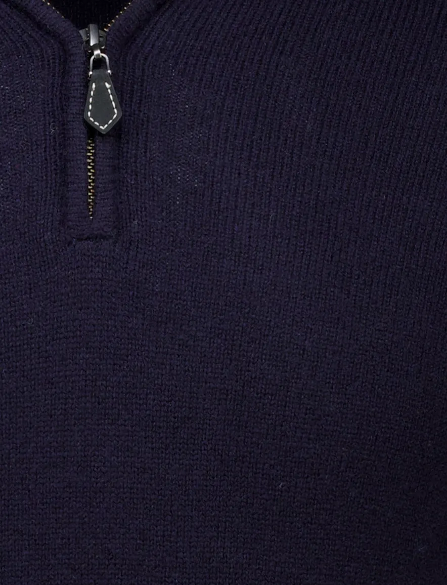 Alan Paine trui half zip effen donkerblauw lamswol