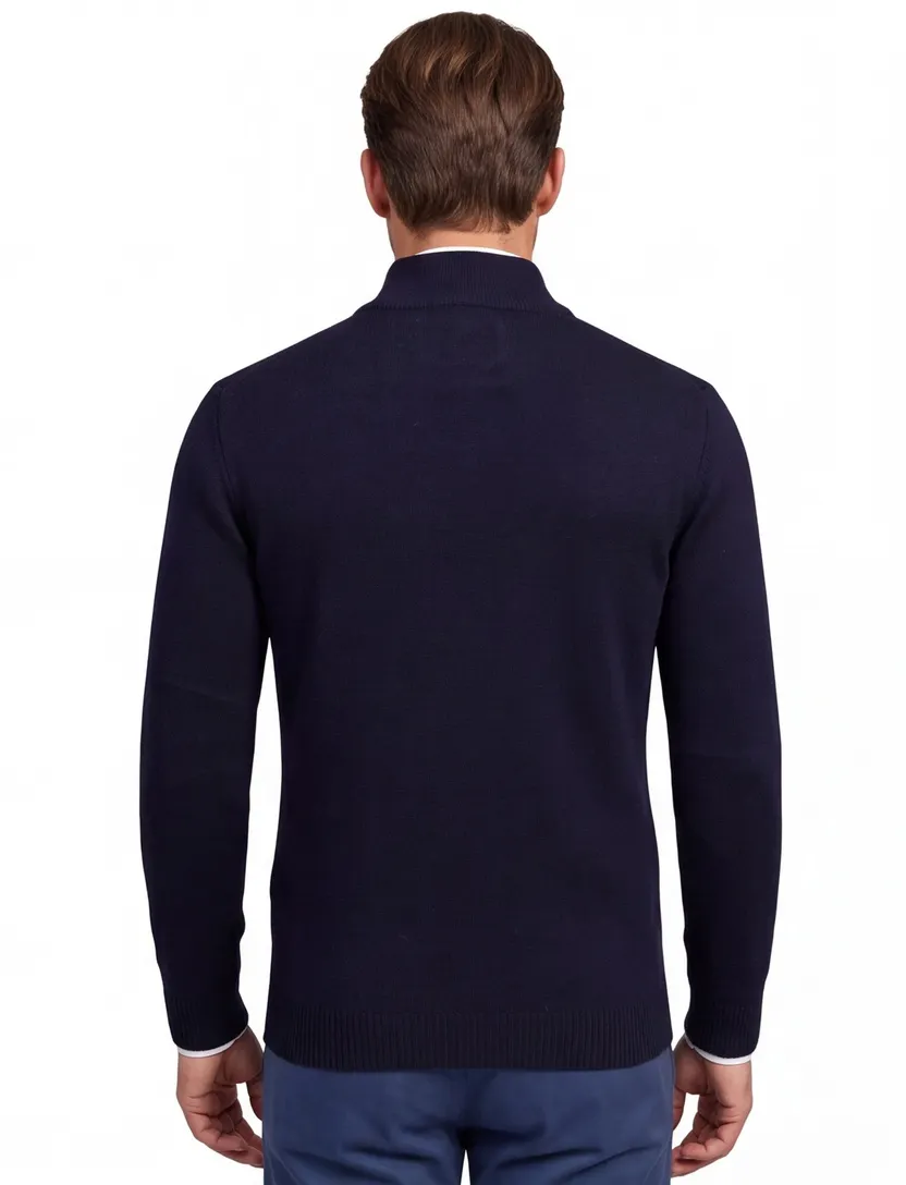 Alan Paine half zip trui donkerblauw lamswol effen