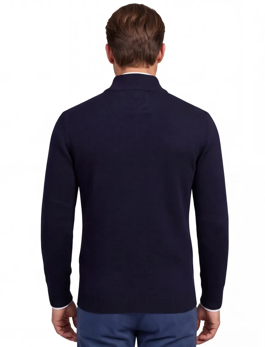 Alan Paine trui half zip effen donkerblauw lamswol