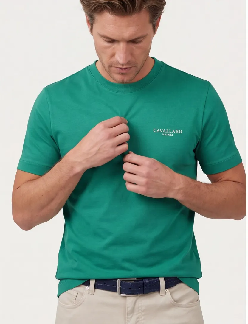 Cavallaro Neapolis T-shirt groen ronde hals gemêleerd