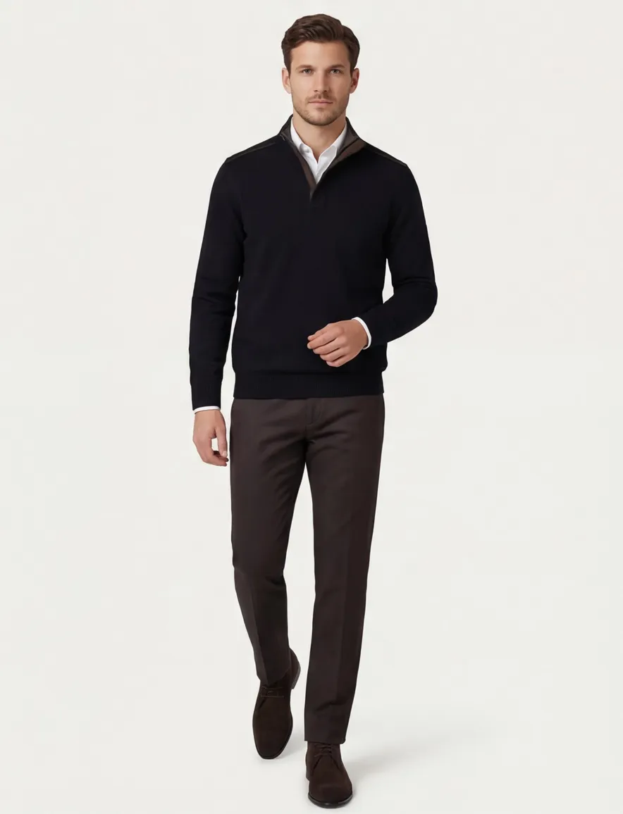 Paul & Shark trui navy half zip lamswol