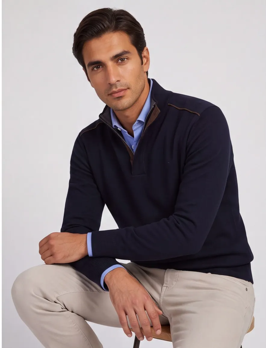 Paul & Shark trui navy half zip lamswol