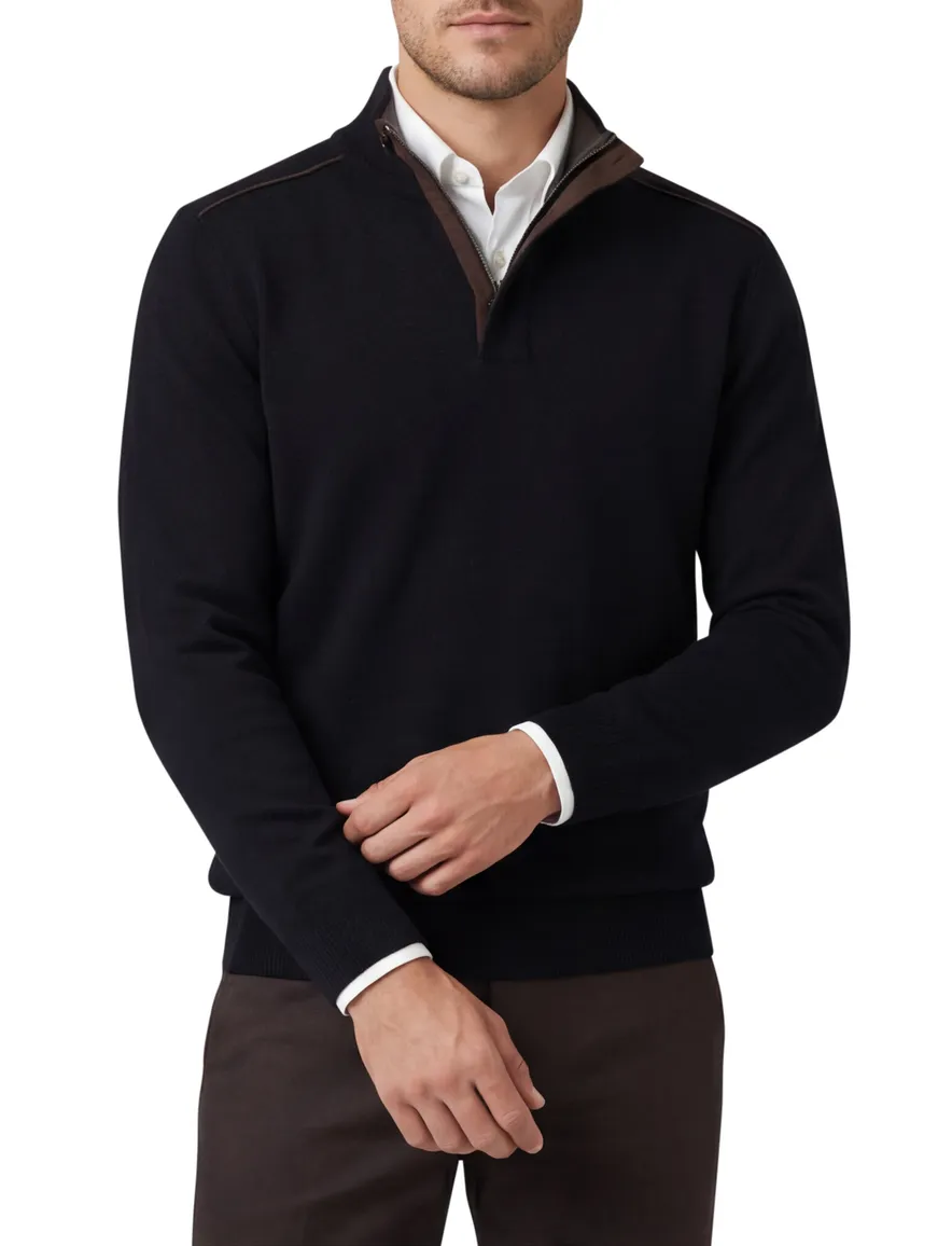 Paul & Shark trui navy half zip lamswol