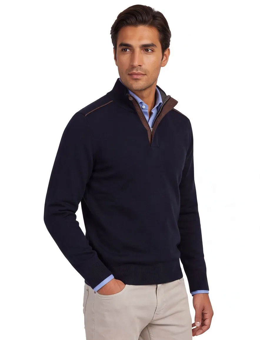 Paul & Shark trui navy half zip lamswol