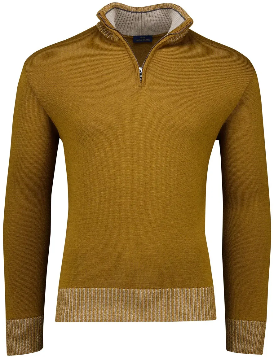 Paul & Shark half zip trui okergeel gebreid