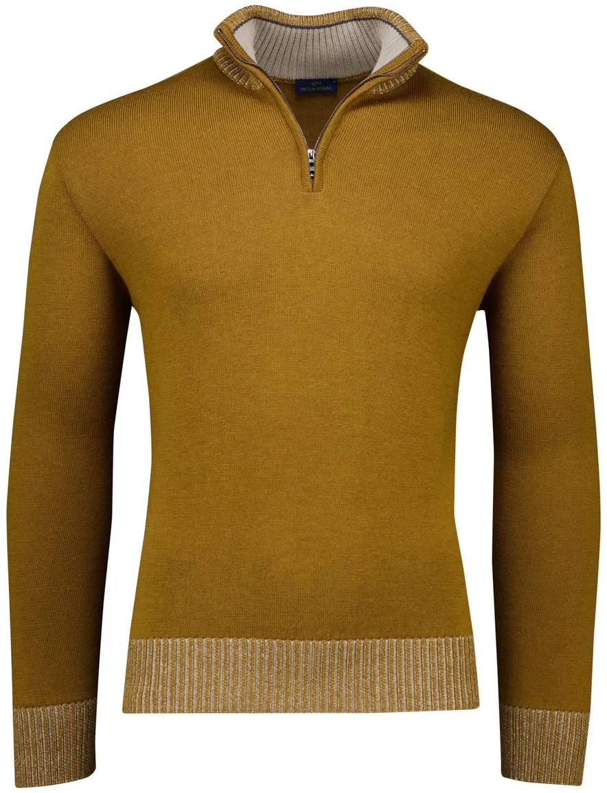 Paul & Shark half zip trui okergeel gebreid