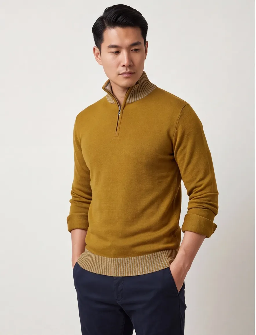 Paul & Shark half zip trui okergeel gebreid