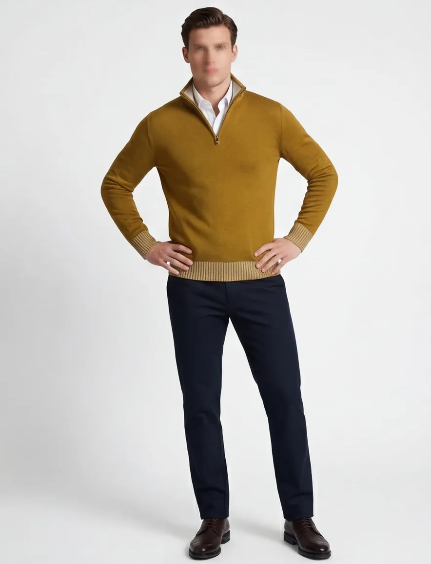 Paul & Shark half zip trui okergeel gebreid