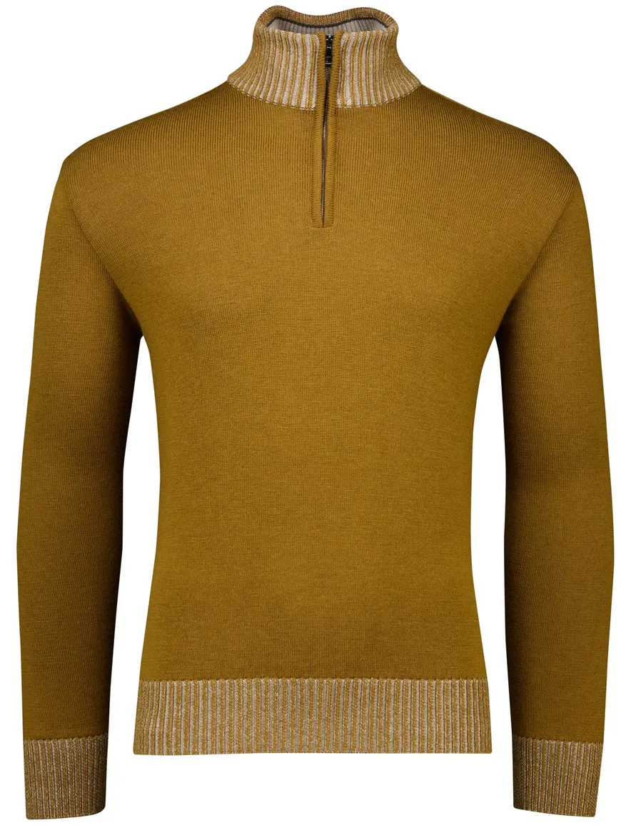 Paul & Shark half zip trui okergeel gebreid
