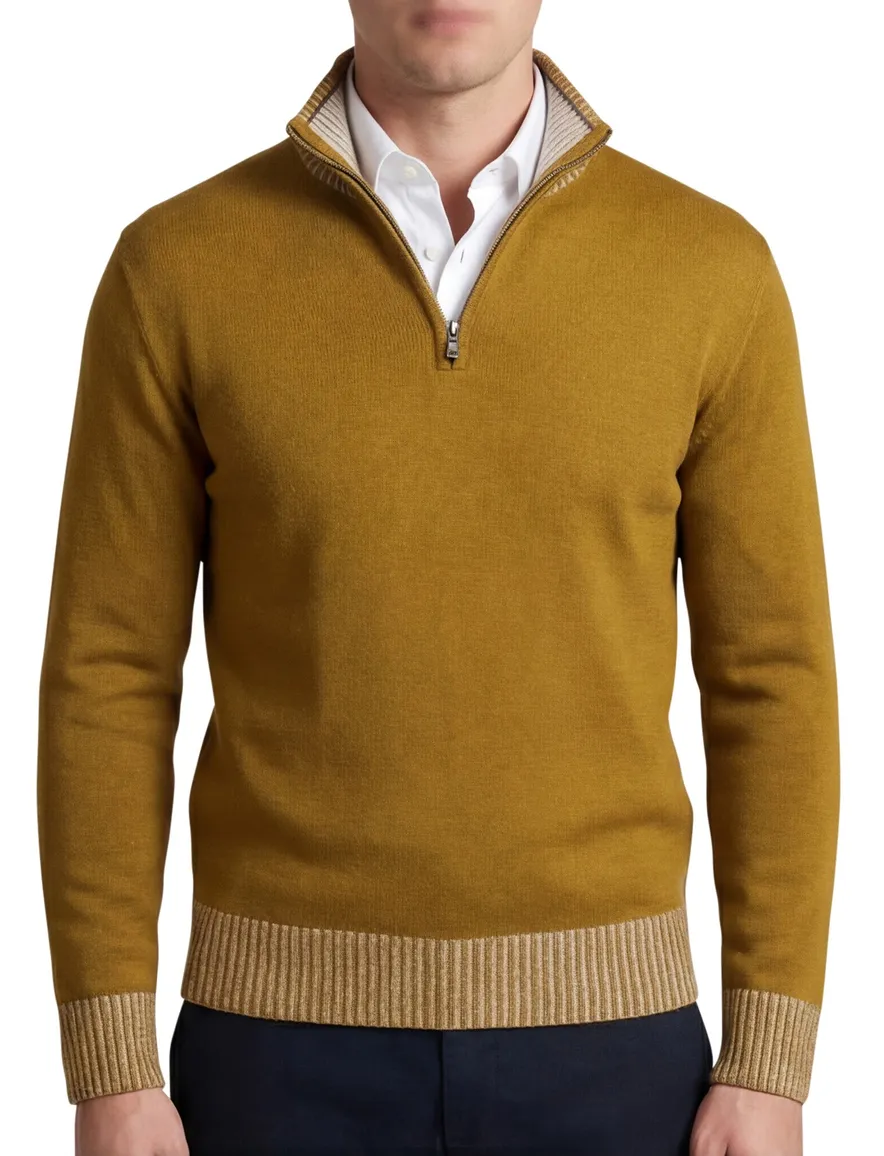 Paul & Shark half zip trui okergeel gebreid