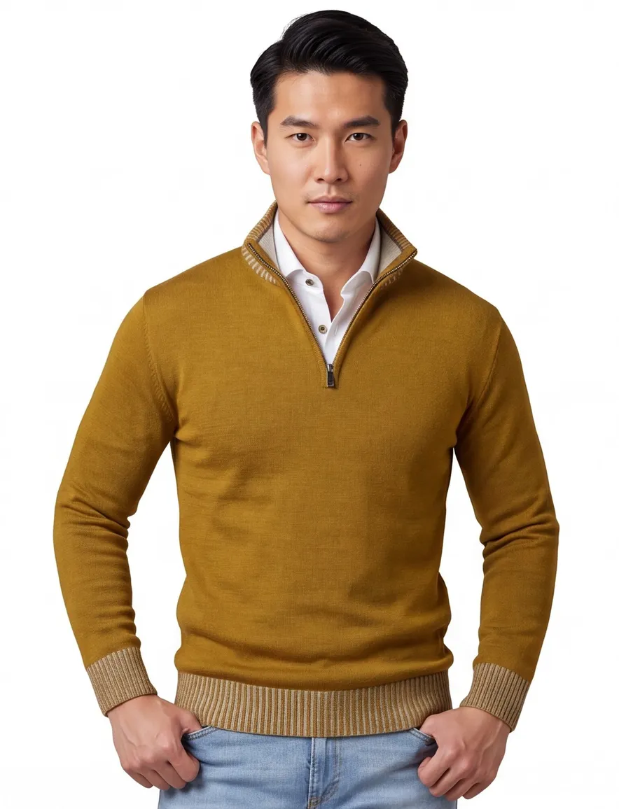 Paul & Shark half zip trui okergeel gebreid